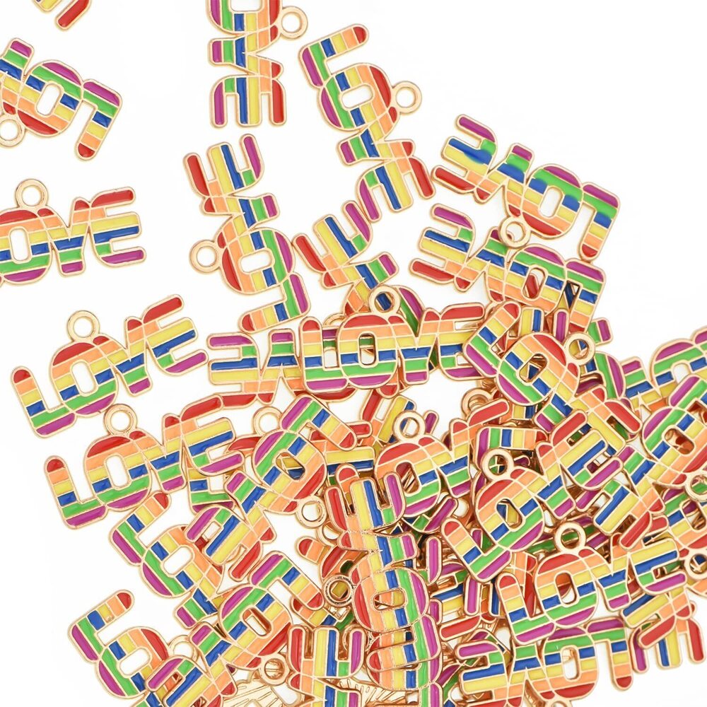 3501 Pack of 80 Rainbow LOVE Enamel Charms Gold Plated Colored Pendants